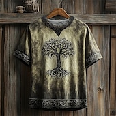 cheap Vintage T shirts-Men&#039;s T Shirt Tee Short Sleeve Shirt Tee Top Short Sleeve V Neck Summer Tree Tribal Vintage Designer Basic Print Vacation Street Going out Light Green Green Top Tee for Men
