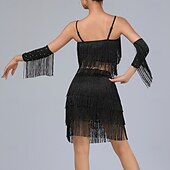 cheap Latin Dancewear-Latin Dance Skirts Tassel Pure Color Splicing Women&#039;s Performance Training Sleeveless High Polyester