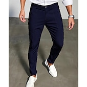 preiswerte Schlank-Herren Anzughose Slim Fit Hose Chinos Tasche Knöpfe Einfach Komfort Formell Party Arbeit Mode Klassicher Stil Schwarz Dunkelblau Mikroelastisch