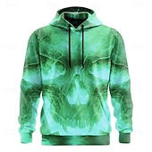 economico Felpe e Sweatshirt di Halloween-Halloween Per uomo Teschio 3D Fiamma Felpe con cappuccio Felpa Punk Esagerato Manica Lunga Girocollo Club Abbigliamento casual alla moda Giallo Blu Coulisse Autunno Inverno progettista