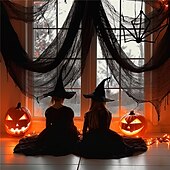 economico Halloween-Tenda in garza nera spettrale da 1 pezzo per Halloween, perfetta per decorazioni di case infestate, discoteche e stanze di fuga, tessuto in poliestere, decorazioni di Halloween, contenitore