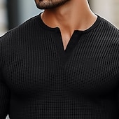 economico Maglietta casual Henley-Per uomo Maglietta Maglia Henley Manica Corta Tribale Testurizzato Tinta unita Designer Essenziale Stile Boho Stampato Bottonato Scollo a V Henley All&#039;aperto Casuale Quotidiano Estate Autunno Tutte