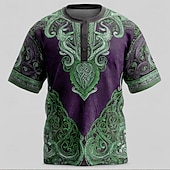 cheap Vintage&amp;Retro-Men&#039;s Viking T Shirt Henley Shirt Short Sleeve Viking Designer Retro Vintage Street Casual Daily Summer Spring All Seasons Light Green Blue Dark Green khaki Henley Henley T-Shirt