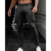 preiswerte Schlank-Herren Anzughose Slim Fit Hose Chinos Tasche Knöpfe Einfach Komfort Formell Party Arbeit Mode Klassicher Stil Schwarz Dunkelblau Mikroelastisch