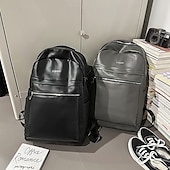 preiswerte College-Rucksäcke-Grauer Kunstlederrucksack für Herren – minimalistische Laptoptasche mit Reißverschlusstasche vorne für Schule, Arbeit und den täglichen Weg zur Arbeit