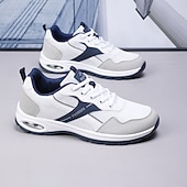 economico Sneakers Casual-sneakers alla moda bianche e grigie da uomo: comode scarpe casual con un marchio audace, ideali per attività all'aperto, viaggi e tempo libero