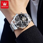 abordables Relojes mecánicos-OLEVS Hombre Relojes Mecánico Al Aire Libre Moda Reloj Casual Reloj de Muñeca Cuerda Automática Pantalla de fase lunar Luminoso Calendario perpetuo Acero Reloj