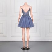 levne Šaty na výroční setkání-Mořská panna  Trubkový návratové šaty Elegantní šaty Návratový koktejl Párty Krátké  Mini Bez rukávů V výstřih Tyl s perlovým zdobením