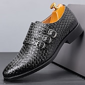 economico Formale-scarpe da uomo con triplo cinturino in similpelle intrecciata e testurizzata – design con fibbia unica per uomini alla moda, banchetti e ricevimenti serali