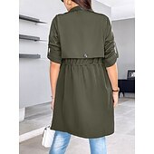 levne Trench Coaty-Dámské Neformální bunda Pohodlné Prodyšné Kapsy Módní Na běžné nošení Bez vzoru Dovolená ulice Ležérní Denní nošení Otevřený vepředu Standardní Přehnutý Běžný Dlouhý rukáv Svrchní oděvy Černá Khaki