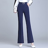 お買い得  女性のドレスパンツ-女性用 スーツ ワイドレッグ パンツ ファッション ストリートファッション 全長 ハイウエスト 平織り 弾性ウエスト 通気性 快適 マイクロエラスティック ストリート デイリーウェア お出かけ ブラック ホワイト ネイビーブルー 春 秋 レギュラー