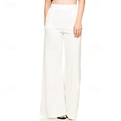 abordables pierna ancha y cintura alta-Mujer Perneras anchas Pantalones Pantalones palazzo Moda Ropa de calle Longitud total Alta cintura Plano Cintura elástica Transpirabilidad Cómodo Calle Ropa Cotidiana Noche Negro Blanco Rojo Azul