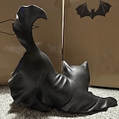 お買い得  ハロウィンの吊るし飾りとテーブルトップ装飾-ハロウィンの黒猫の彫刻、ゴースト黒猫のハロウィン飾り、かわいい樹脂製の不気味な猫、屋内/屋外のハロウィンパーティーの装飾、猫好きの方へのハロウィンギフトに最適