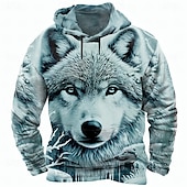 abordables Estampado animal-Hombre Lobo 3D Sudaderas Sudadera Sudadera Sudadera con capucha Cuello Barco Fresco Impresión 3D Discoteca Ropa de calle Blanco Azul Piscina Correa Otoño Invierno Diseñador