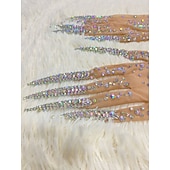 preiswerte Damenkostüme-Glitzernde Handschuhe mit Strasssteinen für Damen, lang, glitzernd, Netzstoff, durchsichtig, Ellenbogenlänge, Opernhandschuhe mit Nägeln, hautfarben, Einheitsgröße
