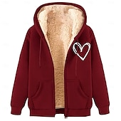 baratos Moletom com capuz de lã-Homens Full Zip Hoodie Moletom com zíper Casaco de lã Moletom de lã Adamascado Preto Vinho Vermelho Azul Com Capuz Coração Tecido Estampas Abstratas Zíper Bolsos Desportos e Ar livre Casual Diário