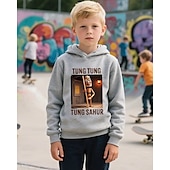 baratos Menino 3D Esportes &amp; Jogo-Moletom casual de manga comprida para meninos com estampa tung tung tung sahur 3d, moda primavera outono, streetwear, crianças de 4 a 12 anos, com capuz, casual para atividades ao ar livre, ajuste