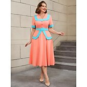 preiswerte Kleider-Retro Vintage 1950er Rockabilly Midlänge A-Linien-Kleid Ausgestelltes Kleid Übergröße Damen Urlaub Heimkehr Party &amp; Abend Erwachsene Kleid Frühling &amp; Sommer