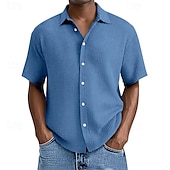 economico camicia da uomo con bottoni-Per uomo Camicia Camicia a nido d&#039;ape Camicia Estiva Camicia casual Camicia da Spiaggia Camicia con Bottoni Nero Bianco Verde chiaro Rosa Blu reale Manica Corta Semplice Bavero Vacanza Camicia