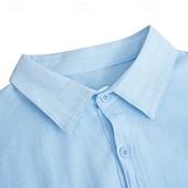 preiswerte Klassiker-Herren Hemd Leinenhemd Sommerhemd Strandbekleidung Knopfhemd Einfach Urlaub Lässig Weiss + Rosa Marineblau + Grau Grün+Khaki Blau+Marineblau Langarm Umlegekragen Sommer Frühling Bekleidung Rein