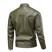 preiswerte Kunstlederjacke-Herren Kunstlederjacke Bikerjacke Motorradjacke Urlaub Täglich Winddicht Warm Tasche Herbst Winter Einfach Mode Klassisch Stehkragen Regulär Schwarz Grün Jacken