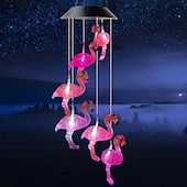 billiga Utomhusbelysning-Solcellsdriven rgb färgskiftande magisk boll vindklocka utomhus vattentät flamingo vindklocka trädgårdslampa för utomhus trädgård balkong terrassdekor jul nyårspresent