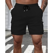 abordables Shorts décontractés-Homme Short gaufré Shorts cargo Shorts Shorts d'été Short décontracté Avec Poches Taille Élastique Cordon de serrage Uni Confort Respirant Court Extérieur Vacances Sport Occasionnel Noir Blanche