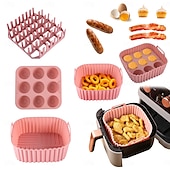 cheap Baking &amp; Pastry Tools-3pcs Reusable Silicone Air Fryer Liners Set Non-Stick Silicone Tray, Bacon Rack &amp; 9-Cavity Mold for Eggs and Cupcakes Multi-Use Air Fryer Accessories