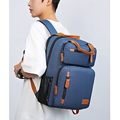 abordables Sacs à dos de Collège-Sac à dos bleu pour ordinateur portable avec port USB – Sac de voyage et d&#039;école à compartiments multiples avec accents en cuir et poche pour bouteille d&#039;eau