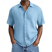 economico camicia da uomo con bottoni-Per uomo Camicia Camicia a nido d&#039;ape Camicia Estiva Camicia casual Camicia da Spiaggia Camicia con Bottoni Nero Bianco Verde chiaro Rosa Blu reale Manica Corta Semplice Bavero Vacanza Camicia