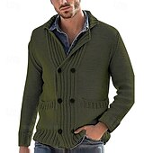 voordelige heren vest trui-Voor heren Trui Vest Trui Geribd breien Normale tops Gebreid Effen Omgeslagen kraag Opwarm Kleding Modern eigentijds Casual Alledaagse kleding Kleding Lente &amp; Herfst Zwart Wit M L XL