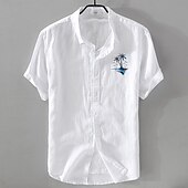 economico Classico-Per uomo Camicia Camicia di lino Camicia Estiva Camicia da Spiaggia Camicia con Bottoni Albero di Cocco Vacanza Ferie Nero Bianco Rosa Blu Manica Corta Collo ripiegato Estate Abbigliamento
