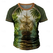 baratos Camisetas vintage-Homens Navio Barco camiseta raglã Manga Curta Camiseta Impressão 3D Gola Redonda Camisa Retro Vintage Vintage retrô Rua Casual Diário Marron Verde Todas as Estações Roupa S M L XL XXL XXXL