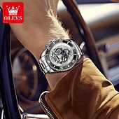 abordables Montres à quartz-OLEVS Hommes Montre à quartz Créatif Mode Décontracté Montre-bracelet Remontage automatique Phase de Lune Lumineux IMPERMÉABLE Acier Suivre