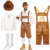 abordables pantalones de cuero-Oktoberfest Lederhosen Camisas Sombrero alpino bávaro Alemán prados Hombre Carnaval Fiesta Festival de Cerveza Paño de estilo tradicional Blusa Pantalones cortos Accesorios