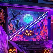 お買い得  ハロウィン壁タペストリー-ハロウィン ブラックライト タペストリー UV反応 暗闇で光る 森 トリッピー 山 霧 墓地 ゴースト 吊り下げ タペストリー 壁アート 壁画 リビングルーム 寝室用