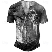 Men's Halloween Skull Cool Skulls T Shirt Henley Shirt Short Sleeve Sports Fashion Designer Outdoor Street Daily Summer Dark Gray Henley Henley T-Shirt3