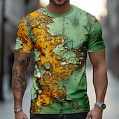 preiswerte 3D-T-Shirts-Herren Optische Täuschung 3D T Shirt Kurzarm T-Shirt 3D-Druck Rundhalsausschnitt Hemd Übertrieben Retro Vintage Vintage-Retro Party Straße Lässig Gelb Braun Grün Sommer Frühling Ganzjahres Bekleidung