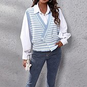 abordables Cardigans et vêtements d&#039;extérieur-Pull femme mode floral côtelé col rond tricoté manches longues hauts réguliers tricot sortie week-end blanc bleu automne