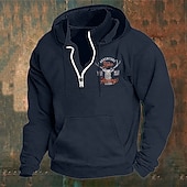 cheap Men's 3D Hoodies-Men's Hoodie Wine Navy Blue Green Khaki Light Grey Hooded Elk Front Pocket Quarter Zip Daily Holiday Going out Polyester Streetwear Casual Bavarian Fall Winter Clothing Apparel Hoodies Sweatshirts