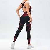 preiswerte Sets &amp; Einteiler-Damen Scrunch Yoga-Strampler Trainingsoveralls Rückenfrei Farbblock Einteiler Wasserblau Armeegrün Fitnesstraining Hohe Taille Elastisch Atmungsaktiv Bauchkontrolle Ärmellos Sport Sportkleidung