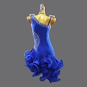 abordables Tenues de danse latine-Danse salsa latine Robe Strass Couleur unie Épissage Femmes Performance Entraînement Sans manches Chinlon