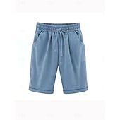billiga Bermudashorts-loungeshorts för kvinnor i ren färg elastisk midja med dragsko enkel avslappnad komfort hem daglig semester ventilerande ficka fempunktsbyxor