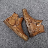billiga Stövlar-Herr retro läderstövlar med spänne, bekväma loafers för vardagliga utflykter, bilkörning och höstmode