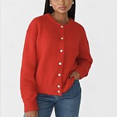 voordelige Vesten en bovenkleding-Dames Trui Vest Modieus Streetwear Dagelijks Effen Kleur Geribd Open voorzijde Gebreid Lange mouw Normale tops breien Feestdagen Uitgaan Weekend Wit Rood Herfst Winter