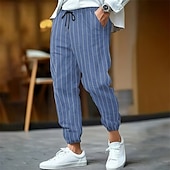 abordables Día festivo-Hombre Pantalones de lino y algodón Pantalones deportivos Pantalones de Deporte Persona que practica jogging Pantalones Bolsillo Cintura elástica Correa A Rayas Comodidad Deporte Diario Moda Casual