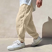 preiswerte Retro-Herren Leinenhosen Hose Sommerhose Jogginghose Elastischer Bund Kordelzug Gerader Schnitt Einfach Komfort Atmungsaktiv Volle Länge Lässig Täglich Ferien Urlaub Mode Schwarz Weiß Unelastisch