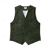 abordables Chalecos-Hombre Chaleco Vacaciones Negocio Moda Casual Primavera Otoño Bolsillo Botones Poliéster Pana Cómodo Plano Recto 1 botón Escote en Pico Ajuste regular Marrón Oscuro Negro Vino Azul Marino Chaleco