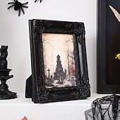 お買い得  フォトフレーム-ハロウィーンの樹脂製墓石フォトフレーム、ハロウィーンの寝室、オフィス、勉強机の装飾に最適な黒ゴシックデスクトップ写真フレームオーナメント