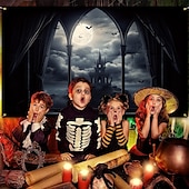 preiswerte Halloween-Wandteppiche-Halloween hängender Wandteppich Schlossfensteransicht Fotografien Hintergrund Jack O Lantern Wandkunst großes Wandteppich Wandbild Dekovorhang Zuhause Schlafzimmer Wohnzimmer Dekoration Tod Selfie